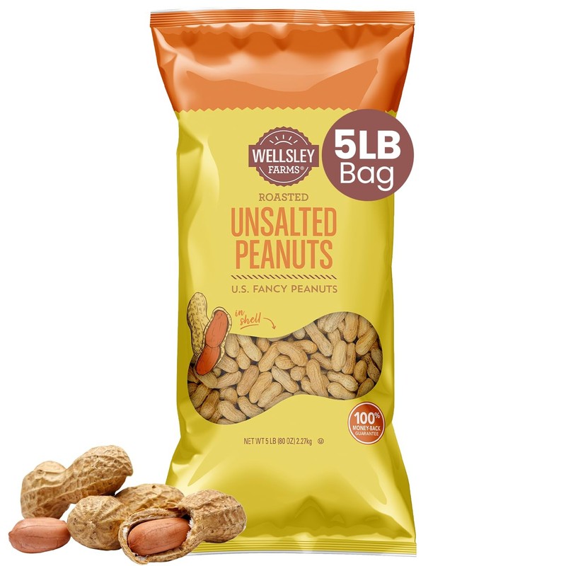 Wellsley Farms Unsalted Roasted InShell Peanuts, USA Grown Whole with Shell, …