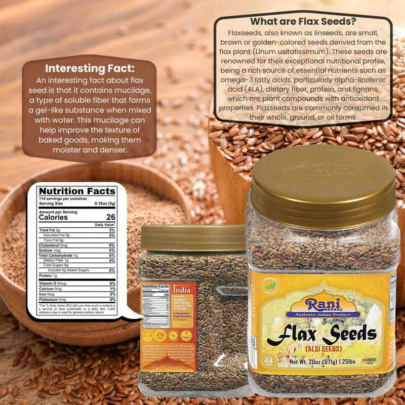Rani Flax Seeds Whole Raw (Alsi, Linum usitatissimum) 20oz (1.25lbs) 567g PET gallery