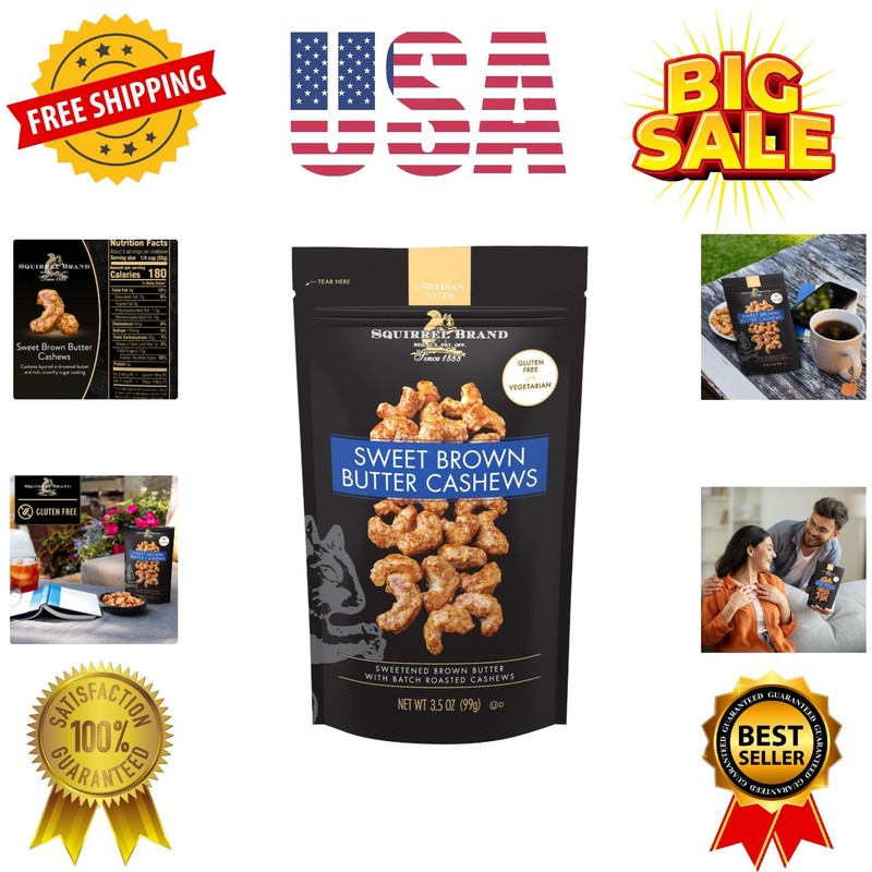 Brand Sweet Brown Butter Cashews, 3.5 Ounces Resealable Bag, Gluten Free, Veg…