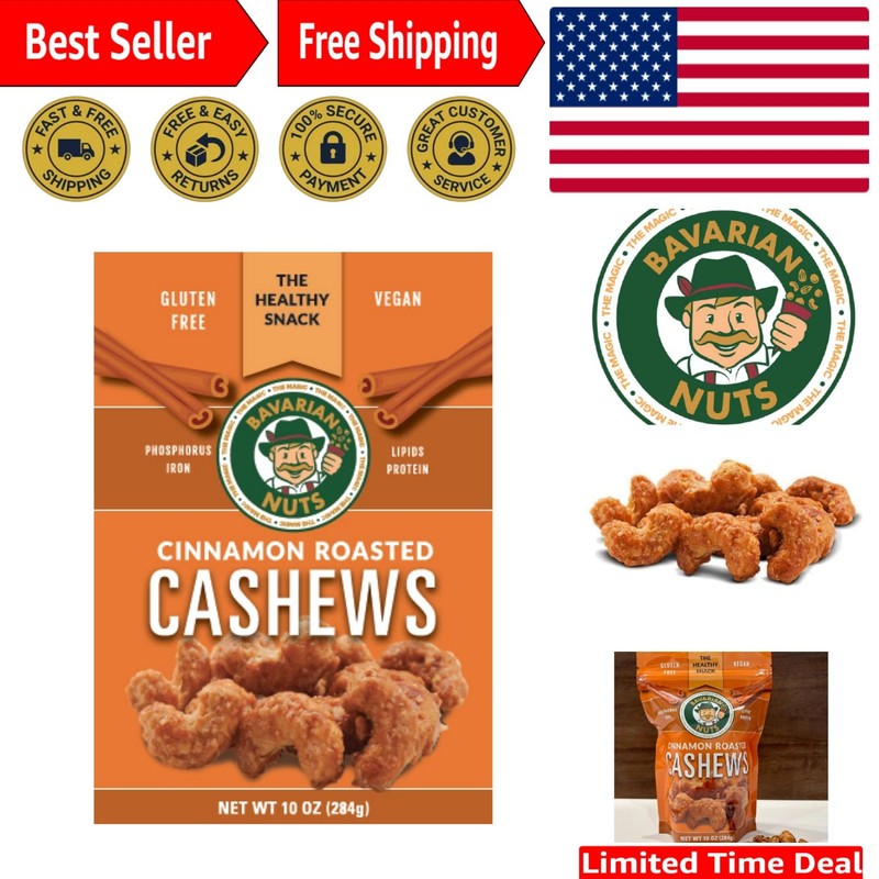 Warm Up to 10 Oz of Sweet Cinnamon Roasted Cashews, Gluten-Free Delight