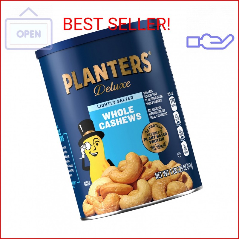 PLANTERS Deluxe Lightly Salted Cashews, Party Snacks, Plant-Based Protein, Quick