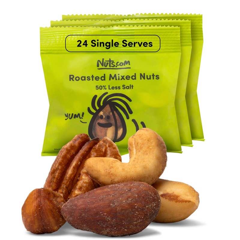 Nuts com Roasted Mixed Nuts 50% Less Salt – 24 Single Serve Snack Packs – Alm…