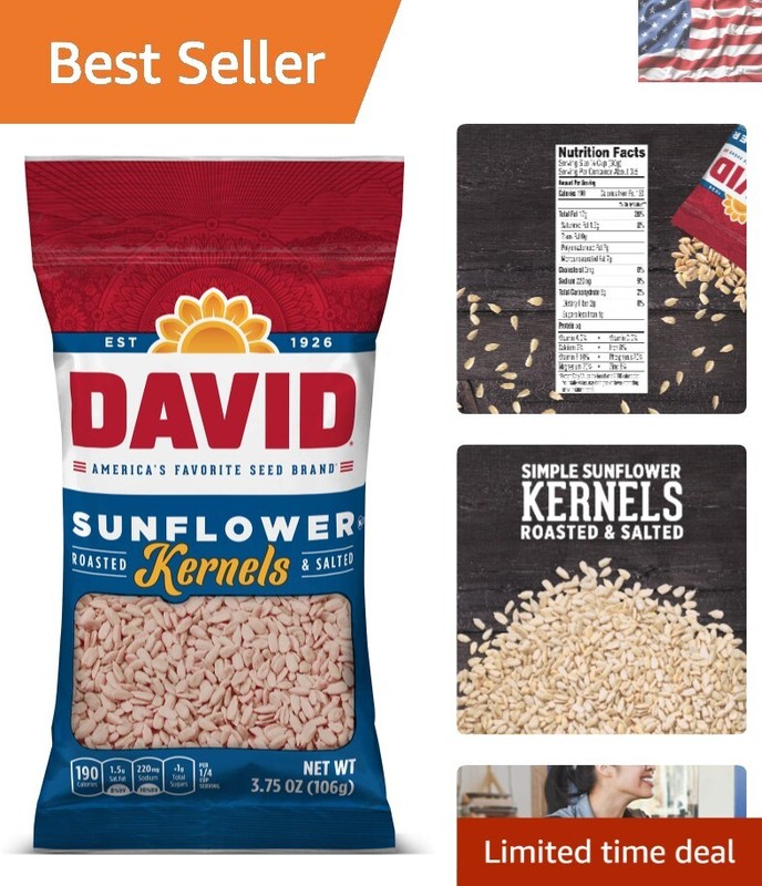 Satisfy Your Hunger with DAVID Roasted Sunflower Kernels 3.75 oz for Snacking!