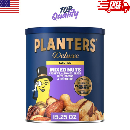 Planters Deluxe Mixed Nuts Salted Plant Protein Snack 15.25 oz Canister