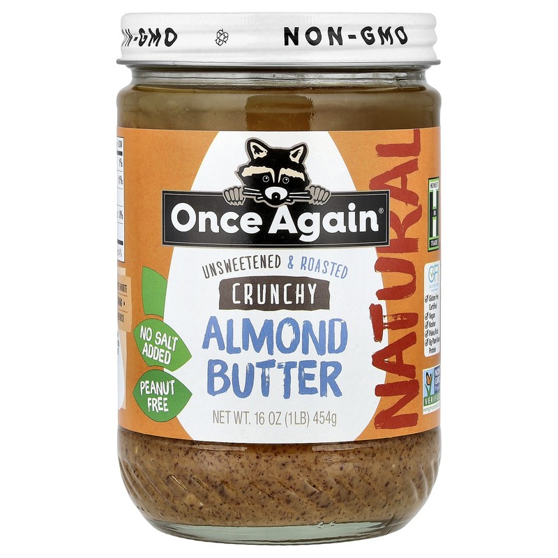 Almond Butter, Crunchy, Unsweetened & Roasted, 16 oz (454 g)