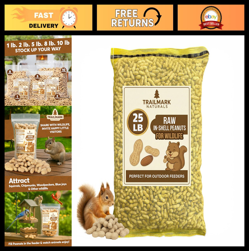 25 LB Raw Peanuts in Shell for Squirrels & Birds – Wildlife Feed, USA Grown