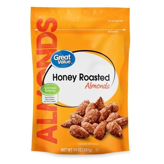 Great Value Honey Roasted Almonds 14 oz Sweet Crunchy Nut Snack Bag