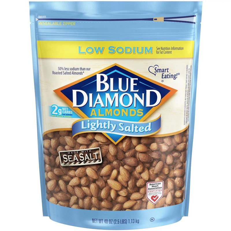 Blue Diamond Almonds Low Sodium Lightly Salted Snack Nuts, 40 Oz Resealable B…