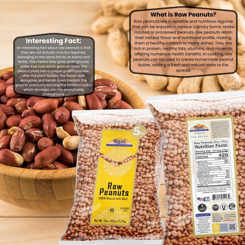 Raw Whole Peanuts with Skin 80oz (5lbs) - All Natural, Vegan, Kosher, Gluten-Fre gallery