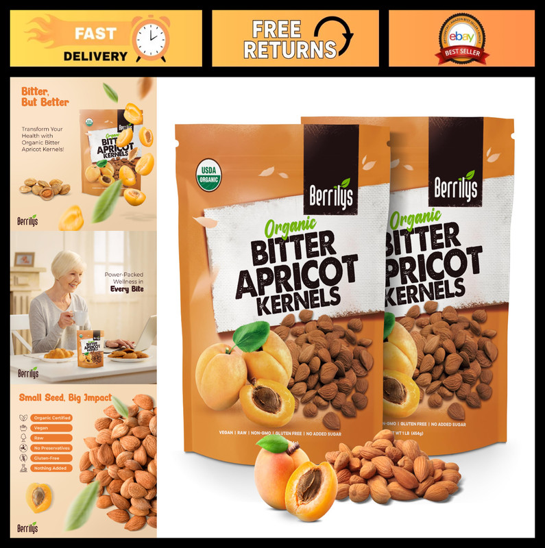 Organic Bitter Apricot Kernels - USDA Certified, Non-GMO, Premium Quality Seeds