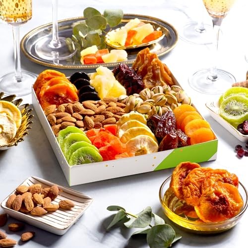 Dried Fruit Mixed Nuts Gift Basket White Gold Box 12 Assortments Food Healthy gallery