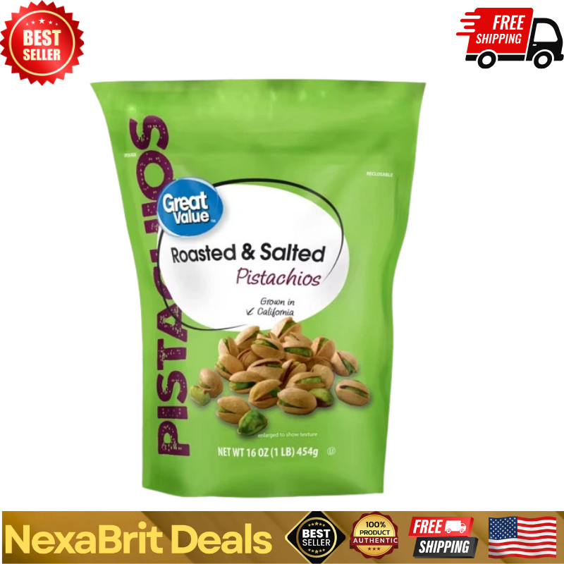 Great Value Roasted & Salted Pistachios, 16 oz Resealable Bag Free Shipping