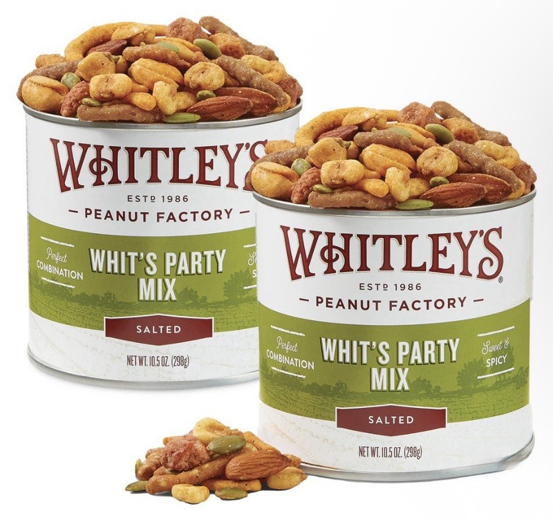 Whit’s Party Mix by Whitley’s Peanut Factory (Salted / 2 Tins of 10.5 oz. Each)