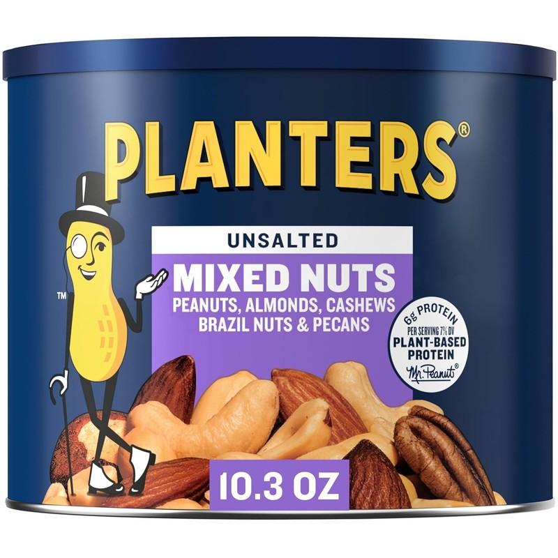 Unsalted Mixed Nuts Canister, 10.3 oz - Healthy Plant-Based Snack Choice gallery