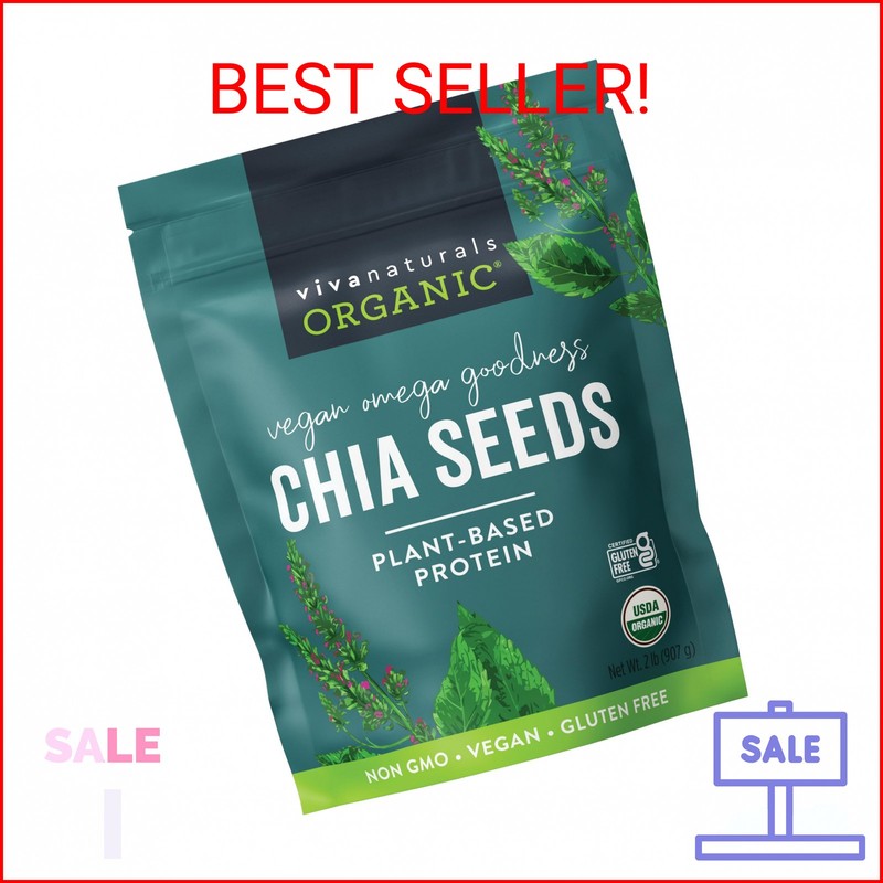 Viva Naturals Organic Chia Seeds, 2 lb, 32 Oz – Plant-Based Omega-3 and Vegan Pr