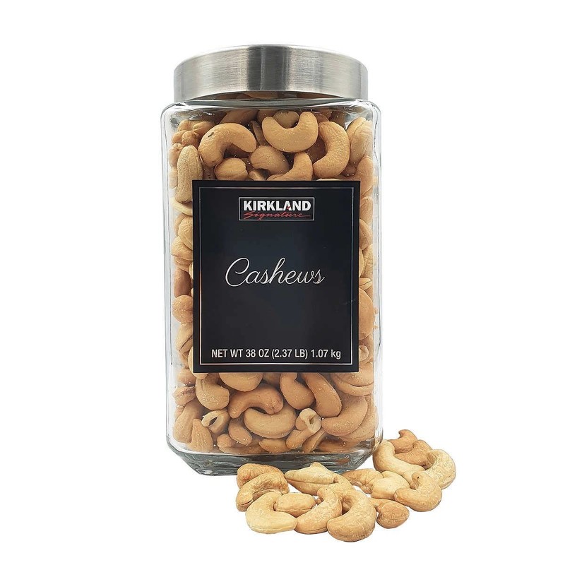 Kirkland Signature Black Label Premier Cashews 38oz in Beautiful Glass Jar FRESH