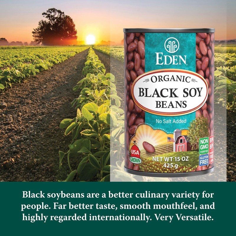 Organic Black Soy Beans - No Salt Added, 15oz Cans, Pack of 12 - Healthy Protein gallery
