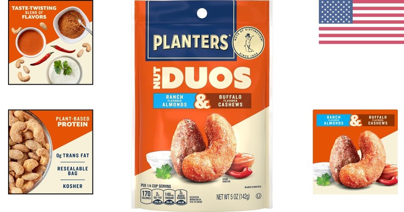 Nut Duos: Gourmet Ranch Almonds & Buffalo Cashews 5oz - Resealable Snack Pack gallery
