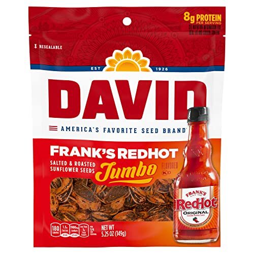 DAVID Frank’s RedHot Flavored Salted & Roasted Jumbo Sunflower Seeds, 5.25 oz…