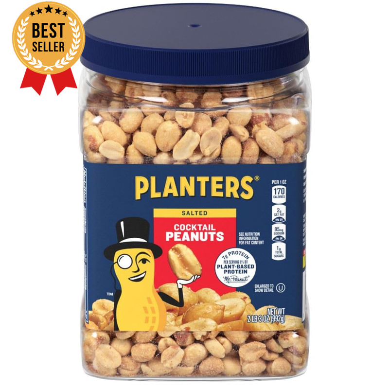 Salted Peanuts 2.19Lb Jar Roasted Snack Kosher Plant Protein Bulk Party Nuts