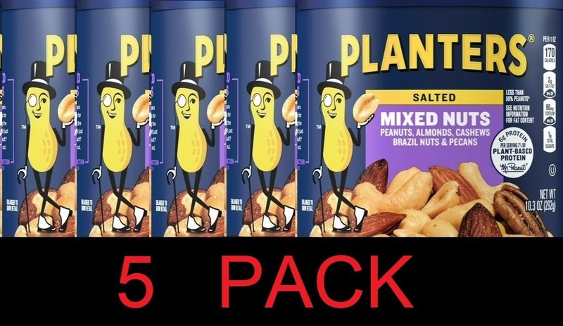 Planters SALTED Mixed Nuts Peanuts Almonds Pecans Cashews 10.3 oz Can - 5 PACK
