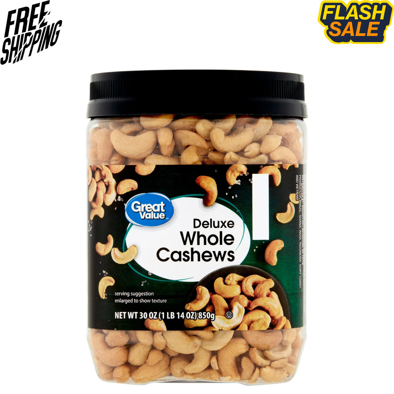 Great Value Deluxe Whole Cashews Snack Nuts Resealable Jar, 30 oz
