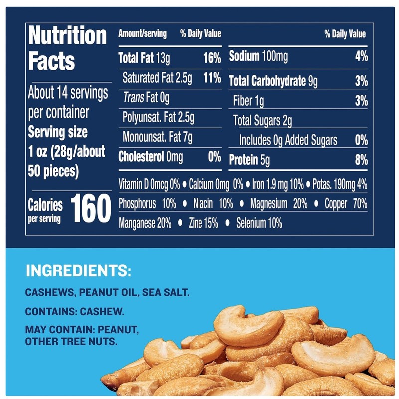 Salted Cashew Halves & Pieces, Plant-Based Protein Snacks