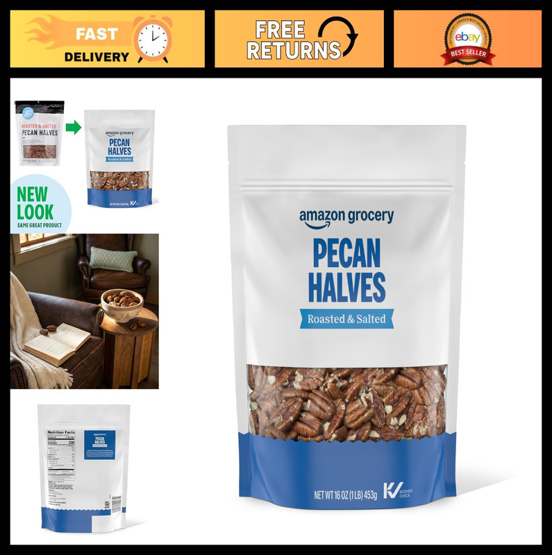 Roasted & Salted Pecan Halves – 16 Oz Bag, Perfect for Snacking & Baking