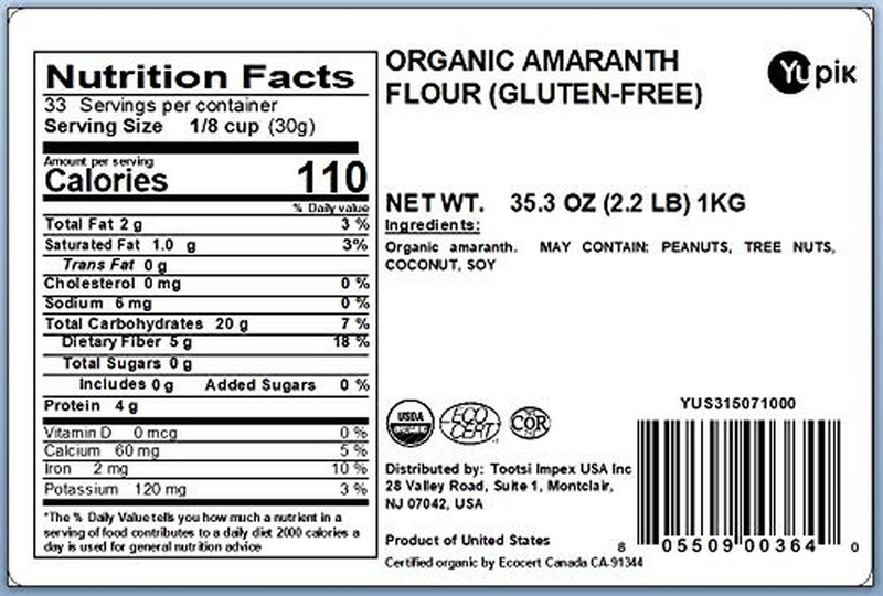 Organic Amaranth Flour 2.2 Lb (35.2 Oz), Pack of 6, USDA Certified, Gluten-Free, gallery