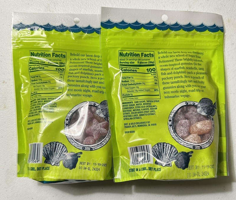 2 Pack Trader Joe's Super Sour Scandinavian Swimmers Gummy Candy Fish 14oz ea gallery