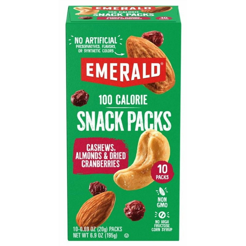 Emerald Nuts Cashews & Almonds with Dried Cranberries, 100 Calorie Packs, 10 Ct