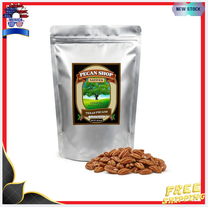 New Unsalted Sprouted Raw Texas Pecans 2 lb Wild Harvested Crispy