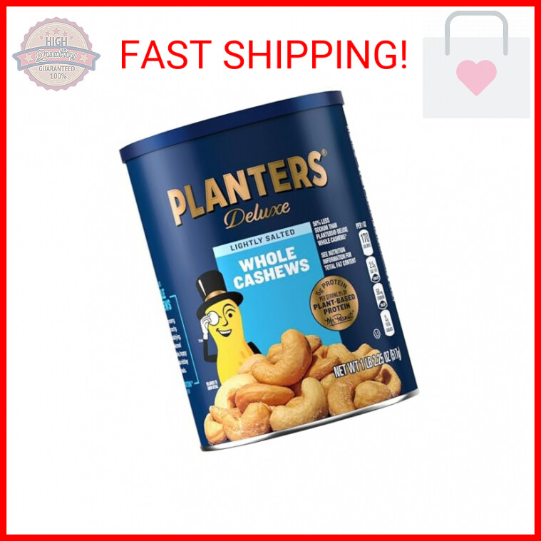 PLANTERS Deluxe Lightly Salted Whole Cashews, Party Snacks, Plant-Based Protein,