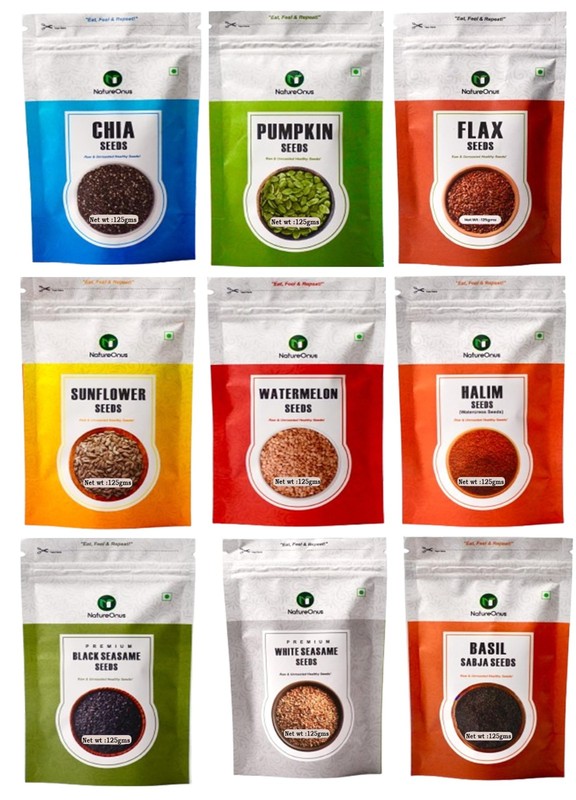 NatureOnus Raw Seeds Combo 125g x9 | Superfood Mix: Chia, Flax, Pumpkin & More