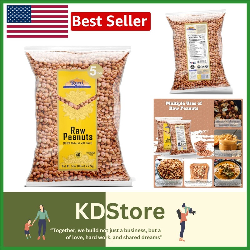 Rani Raw Peanuts – 80oz Bulk Package, Ideal for Peanut Butter & Brittle