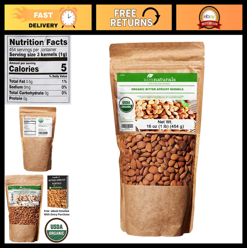 Organic Raw Bitter Apricot Kernels 1LB – USDA Certified, Healthy Snack, Turkey