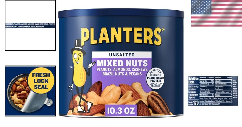 Unsalted Mixed Nuts Canister, 10.3 oz - Healthy Plant-Based Snack Choice gallery