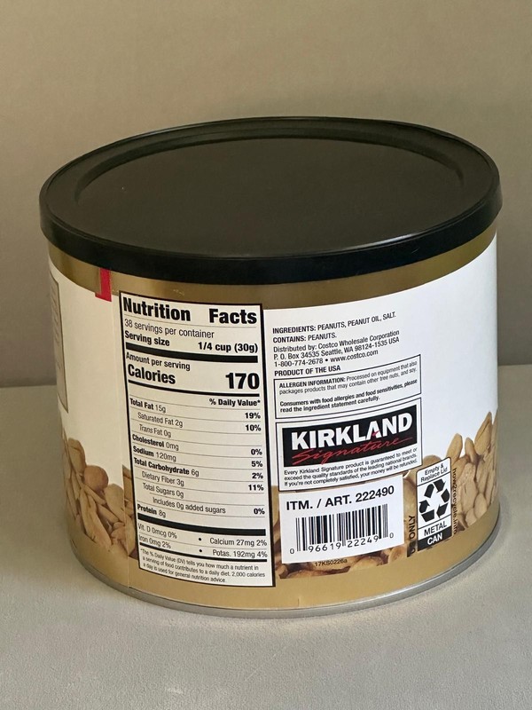 Kirkland Signature Extra Large Peanuts Roasted & Salted Virginia 2.5 lb Can Glut gallery