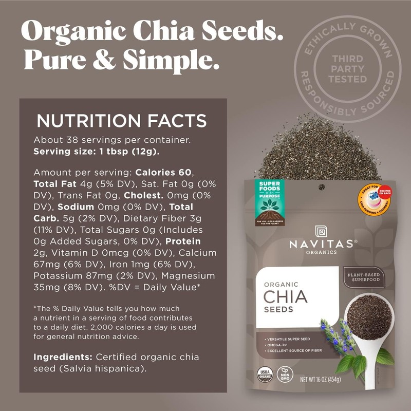 Navitas Organics Chia Seeds 16oz – Organic, Non-GMO, Keto, Gluten-Free Superfood gallery