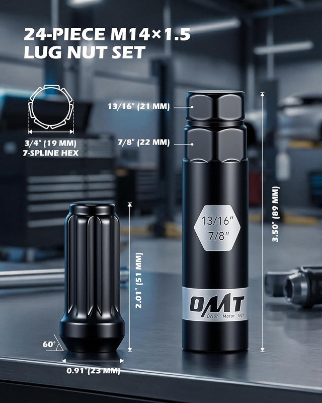 M14X1.5 Lug Nuts Black with Spline Tuner, 2 Inches Length Conical Wheel Nut, Com gallery