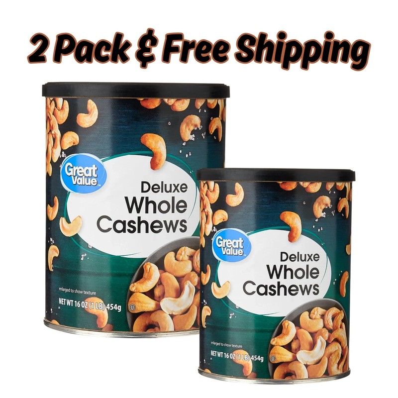 ( 2 PACK ) Great Value Deluxe Whole Cashews, Salted, 16 oz
