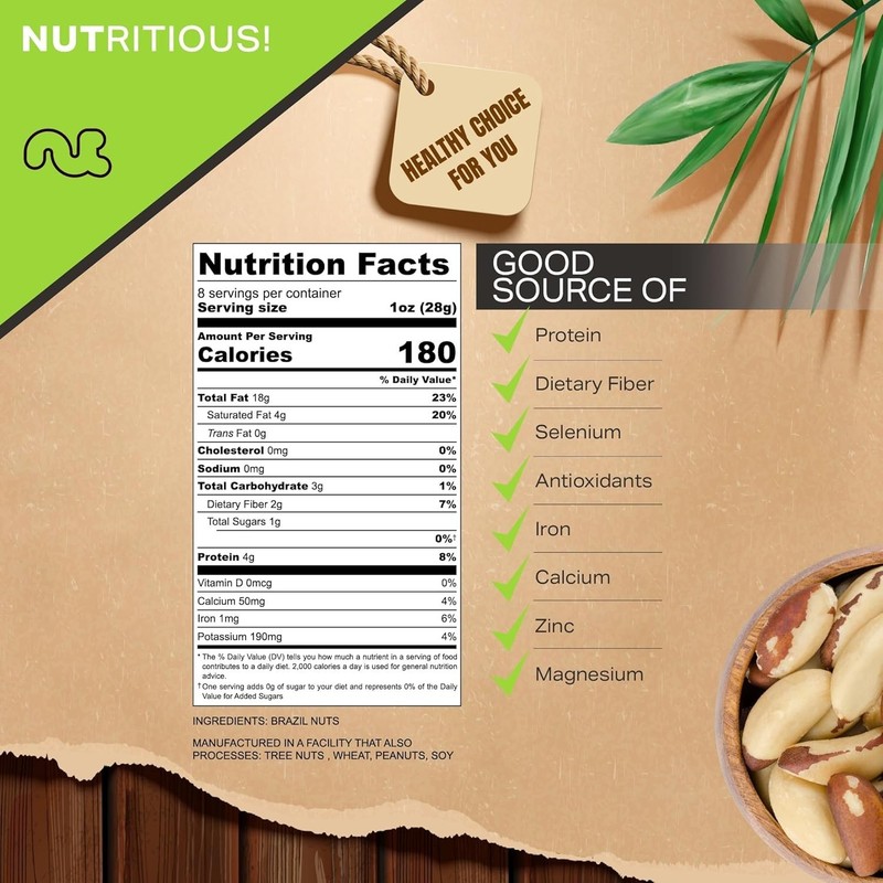 - Raw Brazil Nuts, Unsalted, No Shell, Whole, (8Oz - 1 Pack) Bulk Nuts Packed Fr gallery