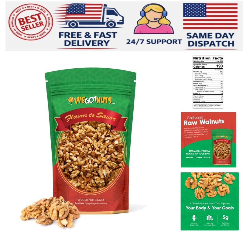Unsalted California Walnuts - 3 Pound Resealable Bag, Perfect for Kids & Baking