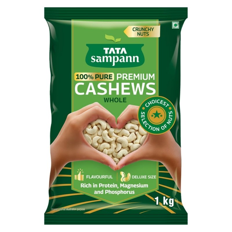 Tata Sampann Cashews Whole 1Kg |Deluxe Kaju Rich in Protein Magnesium Phosphorus