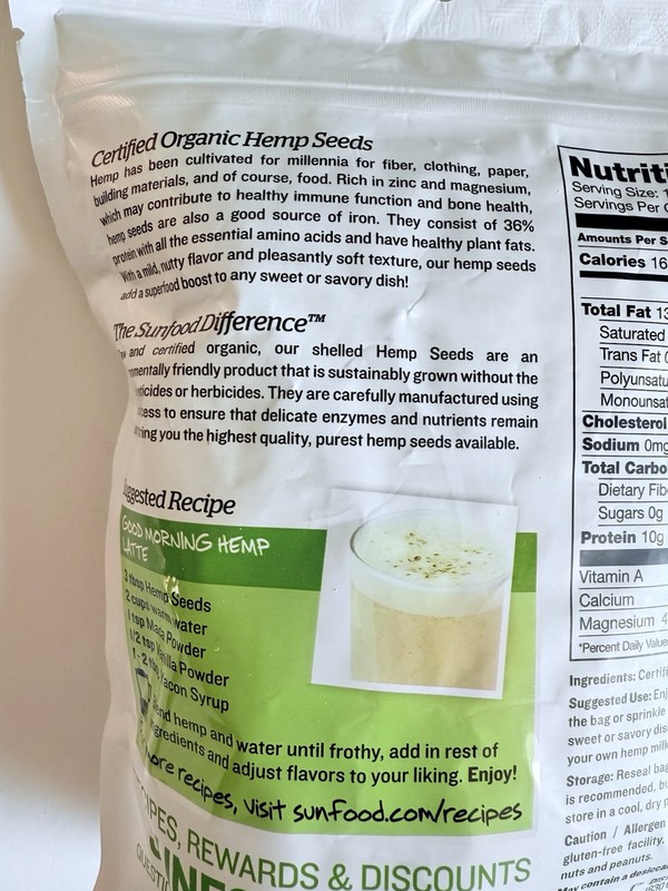 Sunfood Superfoods Raw Organic Shelled Hemp Seeds Raw Gluten Free Kosher 1lb New gallery