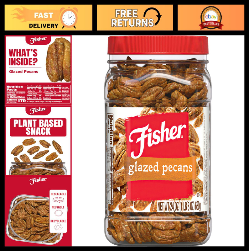 Candied Glazed Pecans 24 oz – Crunchy Sweet Snack, Perfect for Gifting & Enjoyme