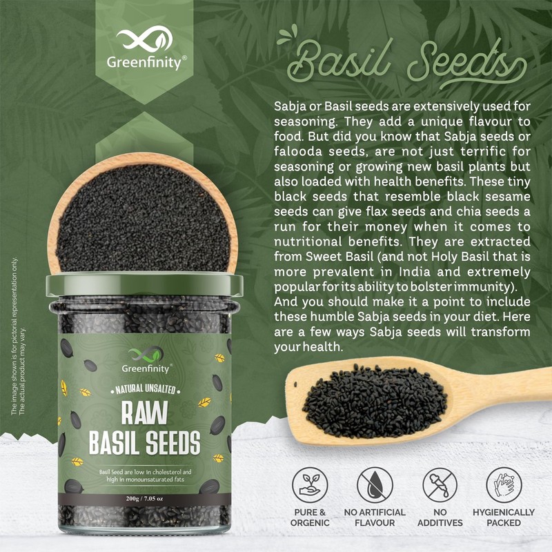 Greenfinity Sabja Basil Seeds 200g | Nutrient-Rich Healthy Drinks & Smoothies gallery