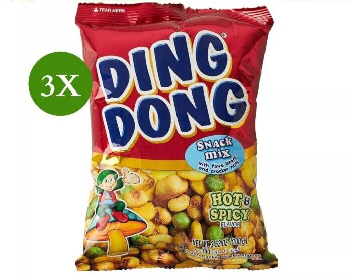 3 Pack X Ding Dong Snack Mix Nuts with fava beans and cracker Hot & Spicy Flavor