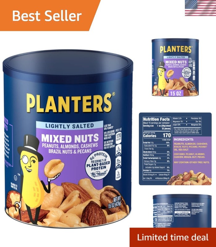 Deluxe Lightly Salted Mixed Nuts – 15 Oz Canister, Perfect Party Snack
