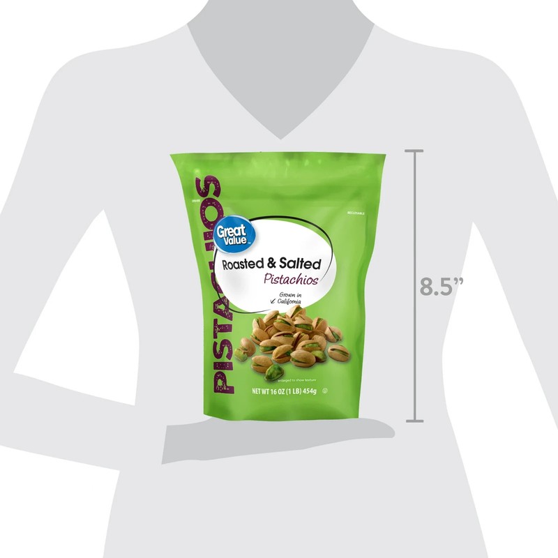 Great Value Roasted & Salted Pistachios, 16 oz Resealable Bag gallery